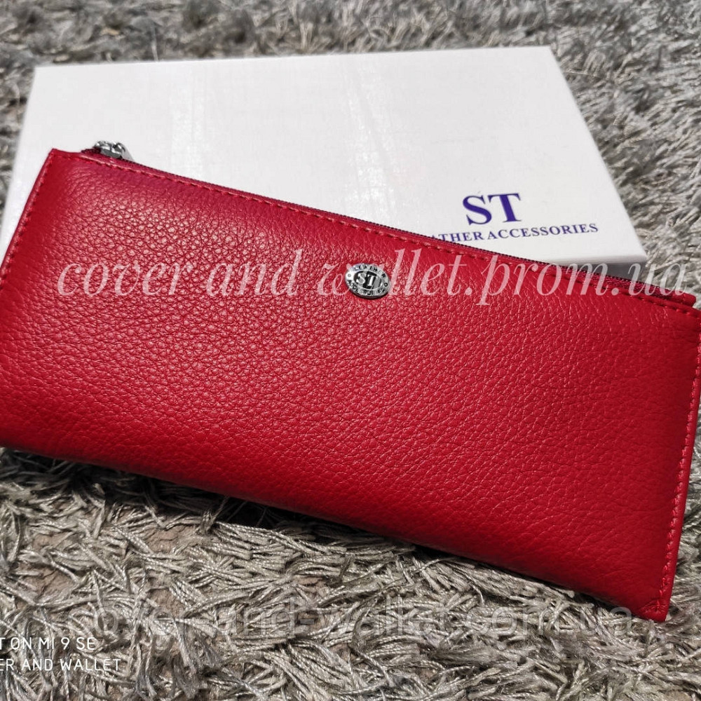 Компактний тонкий шкіряний жіночий гаманець на блискавці червоний ST 025 Київ - фото 3