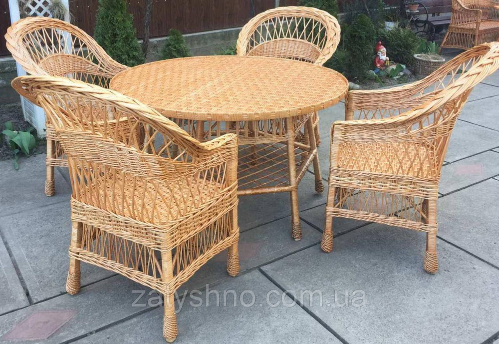 Меблі з лози з великим столом комплект плетених меблів з 4 кріслами| меблі плетені натуральні Київ - фото 2