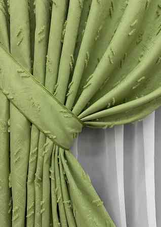 Комплект штор VR-Textil Лен Букле № 1889ш Оливковый 150х290 см 2 шт (33-0922) Киев