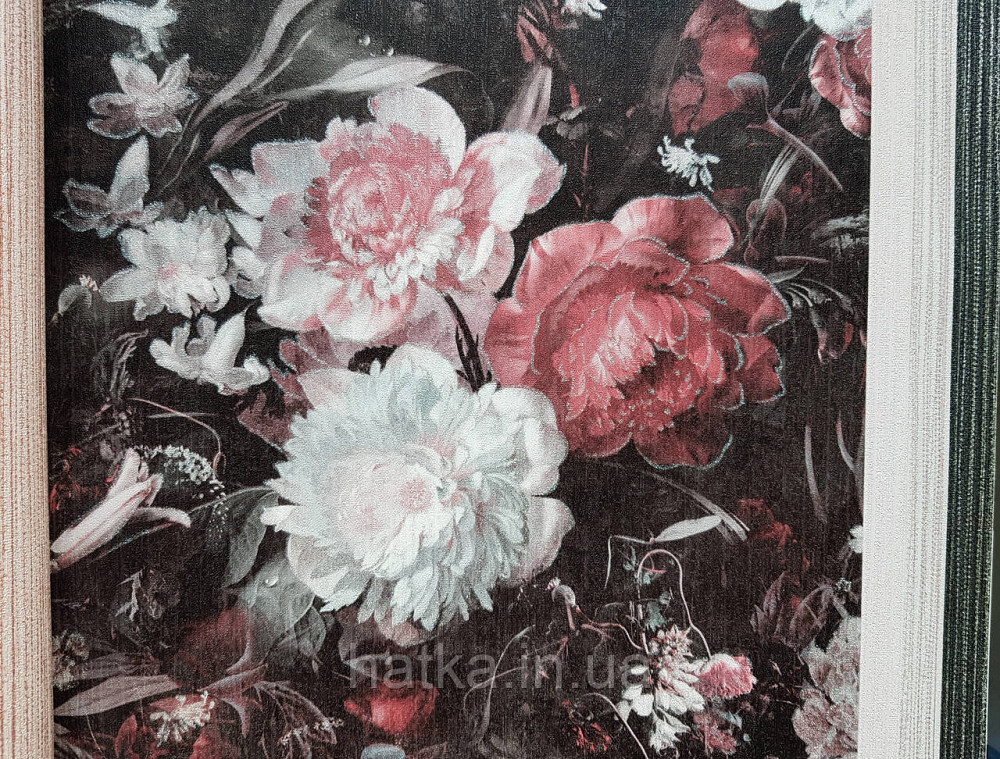 Обои виниловые на флизелине AS creation The Bos 0.53х10 цветы пионы розы астры красные белые розовые на черном Киев - изображение 3