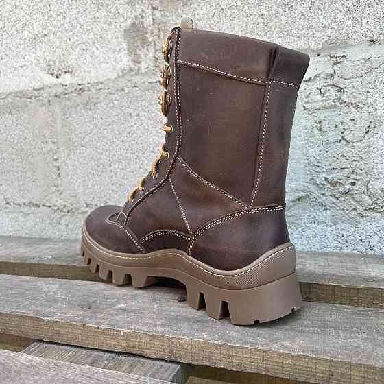 Чоловічі військові шкіряні берці демісезонні коричневі, тактичні  якісні водостійкі шкіряні берці весна осінь Львів