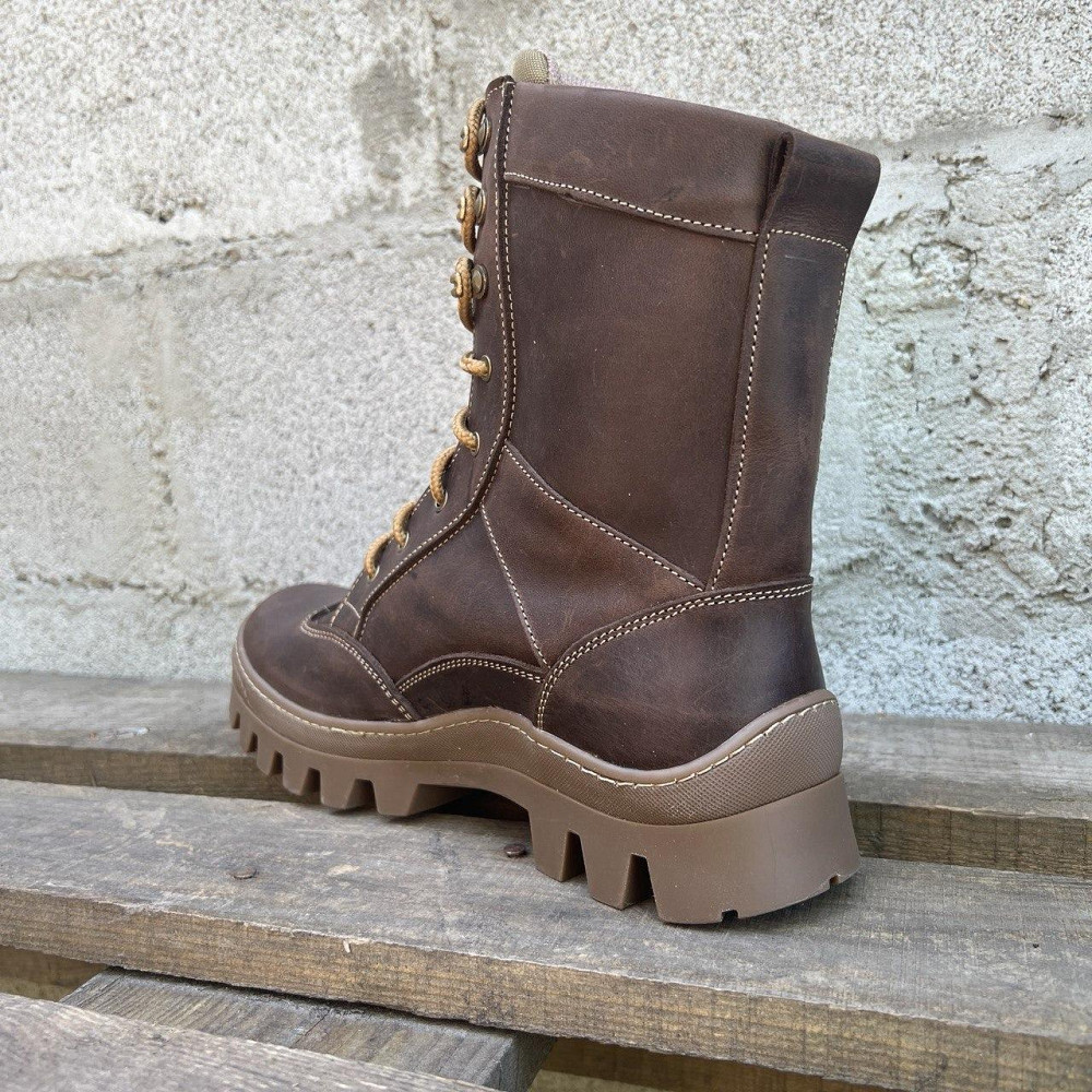 Чоловічі військові шкіряні берці демісезонні коричневі, тактичні  якісні водостійкі шкіряні берці весна осінь Львів - фото 2