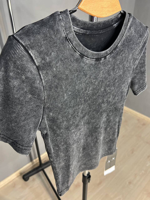 Футболка жіноча A-N 2747 варка тай-дай рубчик топ середня довжина базова one size, чорний, one size Київ - фото 4