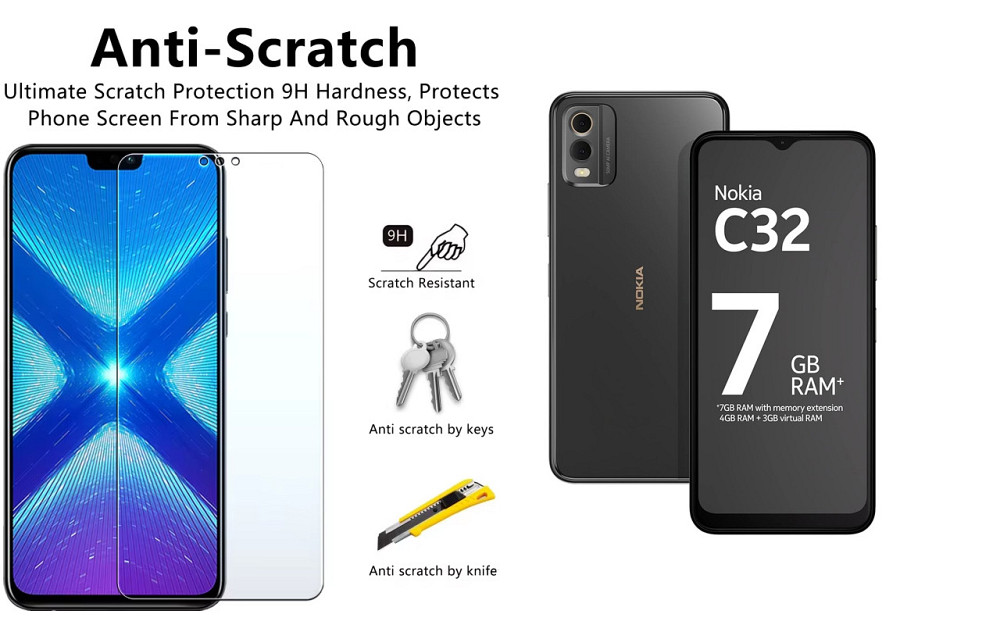 Защитное стекло NeoGlass для Nokia C32 – ультрапрозрачное и устойчивое Киев - изображение 1