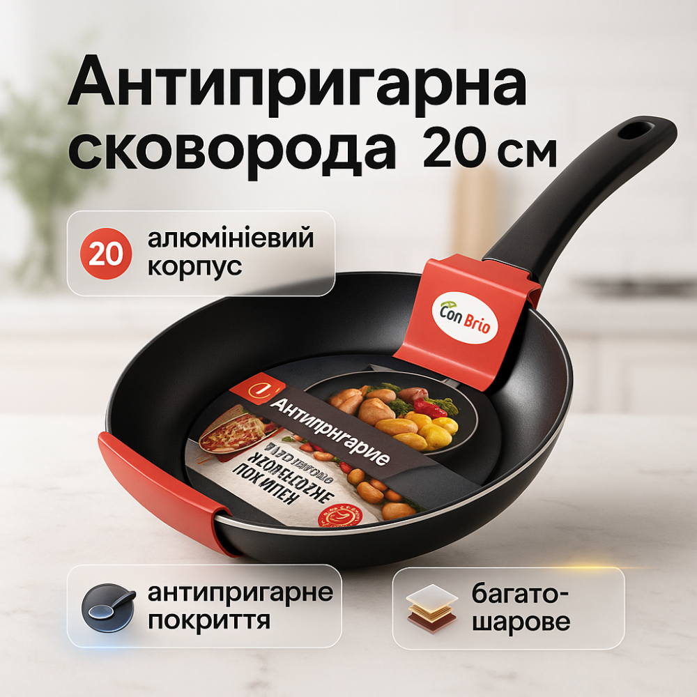 Міцна сковорідка з антипригарним покриттям Con Brio СВ-2022 20 см, Якісна сковорода для смаження KZ-23 Львів - фото 12