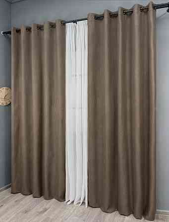 Комплект штор на люверсах VR-Textil Блэкаут двусторонний ASHEN NIGHT № 1854ш Коричневый 150х270 см 2 шт (37-0294) Киев