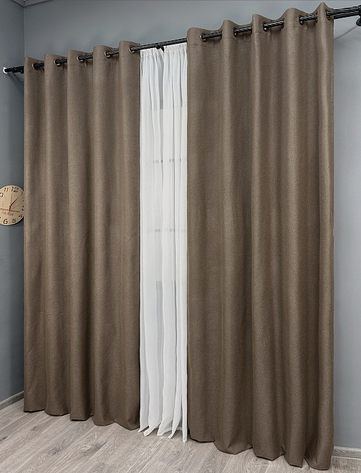 Комплект штор на люверсах VR-Textil Блэкаут двусторонний ASHEN NIGHT № 1854ш Коричневый 150х270 см 2 шт (37-0294) Киев - изображение 4