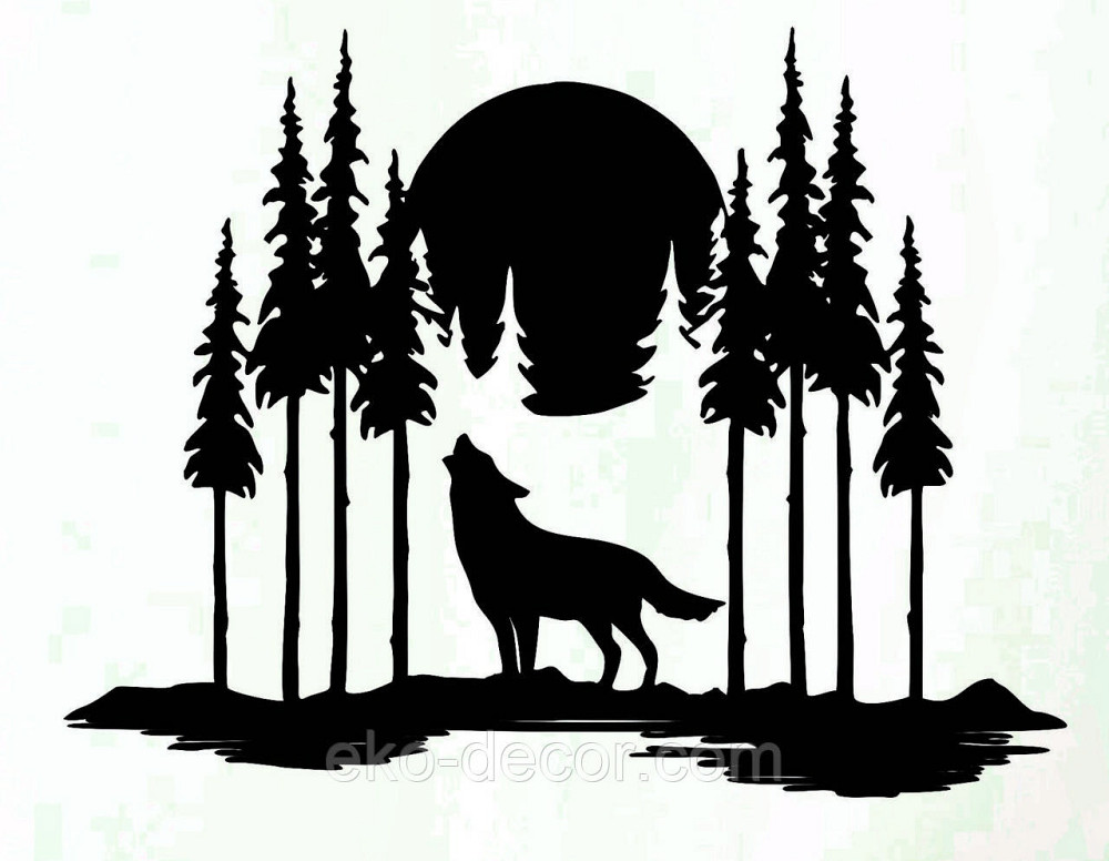 Декоративне настінне Панно «Вовк у лісі», Декор на стіну 90*69 см, Чорний Київ - фото 4