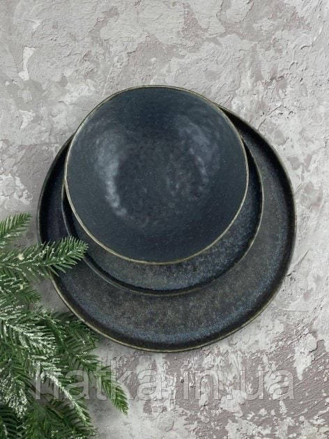 Тарілка блюдо Olens 21 см "Космос" кераміка чорна Київ - фото 1