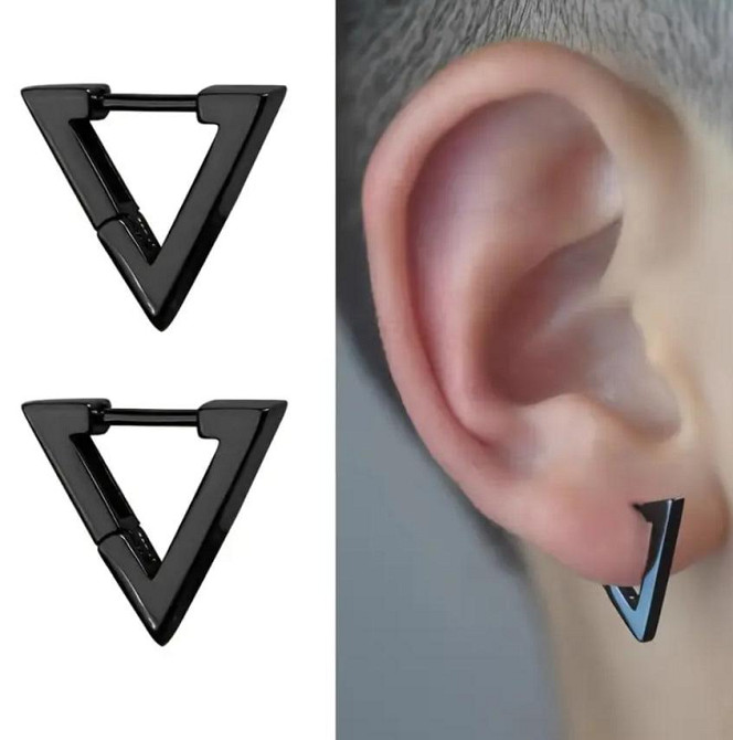 Серьги-пусеты треугольные для мужчин Черная, нержавеющая сталь, 2 шт Киев - изображение 1
