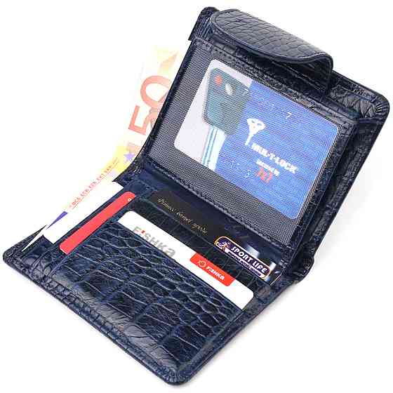 Практичний вертикальний жіночий гаманець із натуральної шкіри з тисненням під крокодила CANPELLINI 21677 Синій Київ