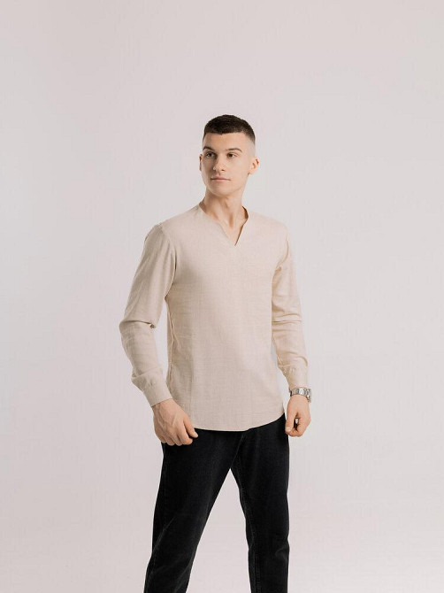 Мужская рубашка бежевая с длинным рукавом Pobedov Horizon Киев - изображение 1