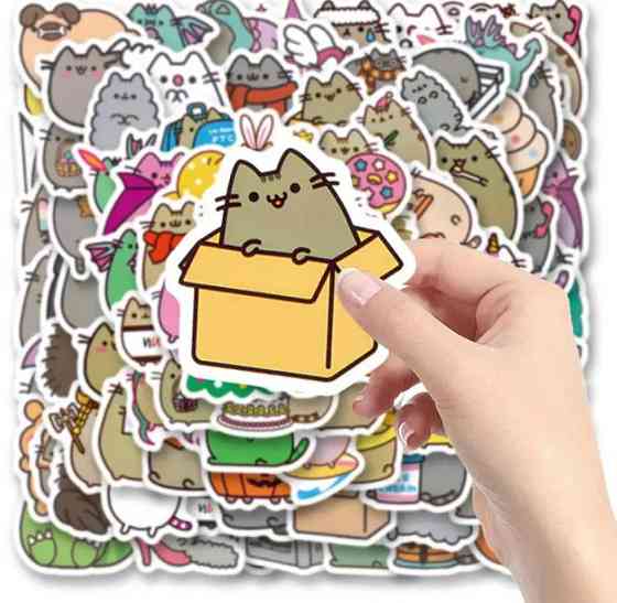 Набор наклейок (стикеров) кот Пушин Pusheen (50 шт.) стикербомбинг для телефона, ноутбука Киев