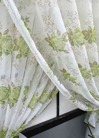 Кухонные шторки VR-Textil № 101к с подвязками Белый с салатовым 320х170 см (52-1210) Киев