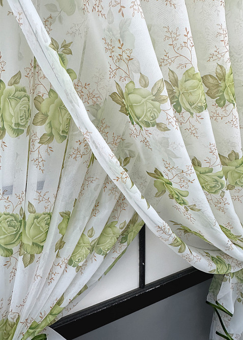 Кухонные шторки VR-Textil № 101к с подвязками Белый с салатовым 320х170 см (52-1210) Киев - изображение 4