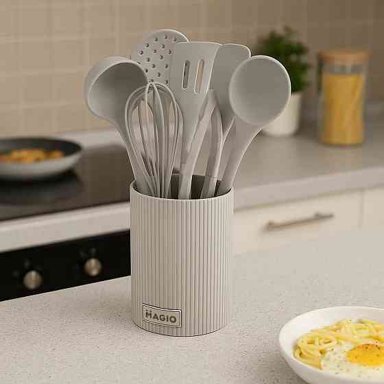 Кухонні аксесуари силікон, Набір лопаток на підставці, Набір кухонний універсальний LS-41 Івано-Франківськ