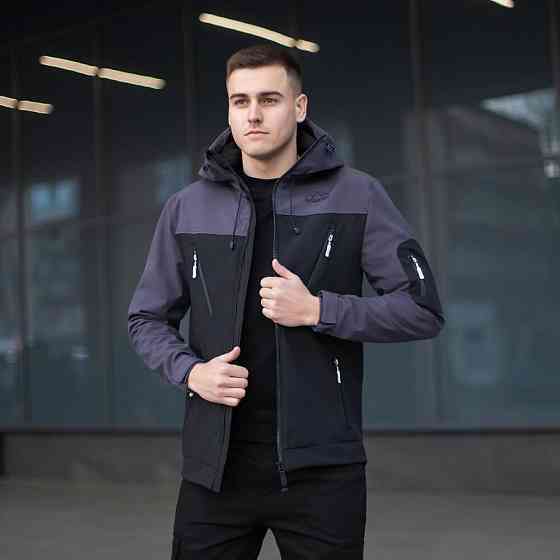 Куртка мужская демисезонная с капюшоном черно-серая Pobedov Korol' Lev Киев