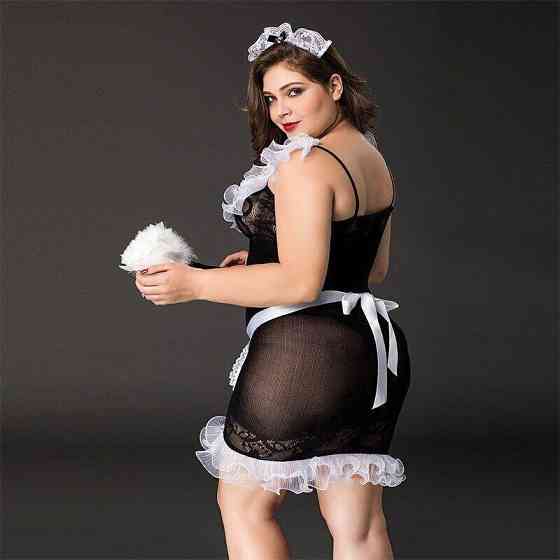 Костюм покоївки JSY «Слухняна Ельма» Plus Size Black, сукня, фартух, головний убір покоївки Sex Aura Київ