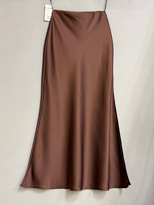 Спідниця жіноча Gritana 230 атласна королівський шовк з розрізом на резинці коричнева, коричневий, XL Київ - фото 9