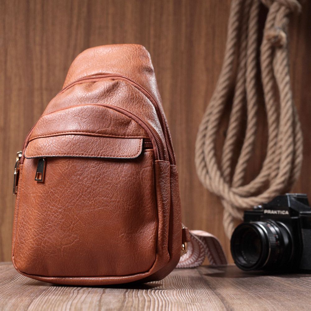 Практична жіноча сумка через плече з отвором для навушників з екошкіри Vintage 22789 Рудий Київ - фото 10