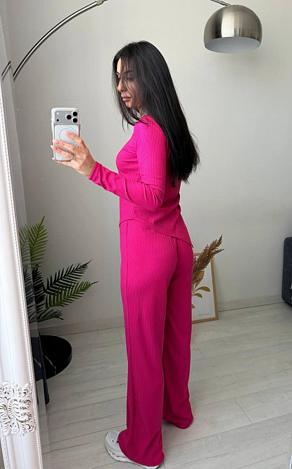 Жіночий стильний повсякденний костюм-двійка турцький рубчик Малиновий, 50/52 Одеса - фото 3