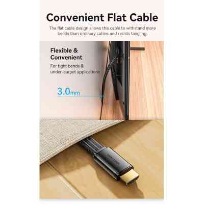 Кабель HDMI M - M, 2.0 м, V2.1, 8K 60Гц, плаский з обплетенням, Vention Винница