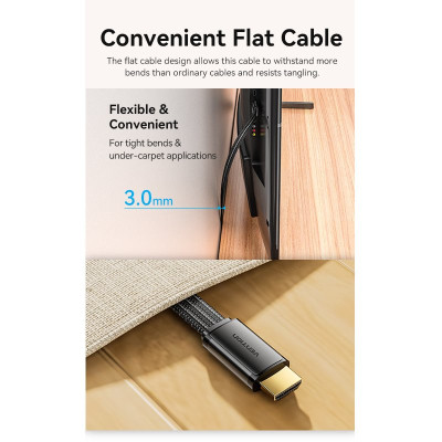 Кабель HDMI M - M, 2.0 м, V2.1, 8K 60Гц, плаский з обплетенням, Vention Винница - изображение 2