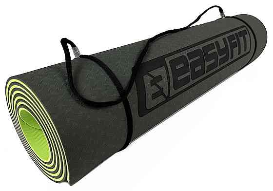 EasyFit Килимок для йоги та фітнеса EasyFit TPE+TC 6мм двошаровий + Чохол чорний з зеленим Коломыя