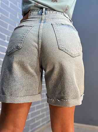 Шорты джинсовые женские Women Denim 355-973 средняя длина рваные снизу светло голубые, светло-голубо Одесса