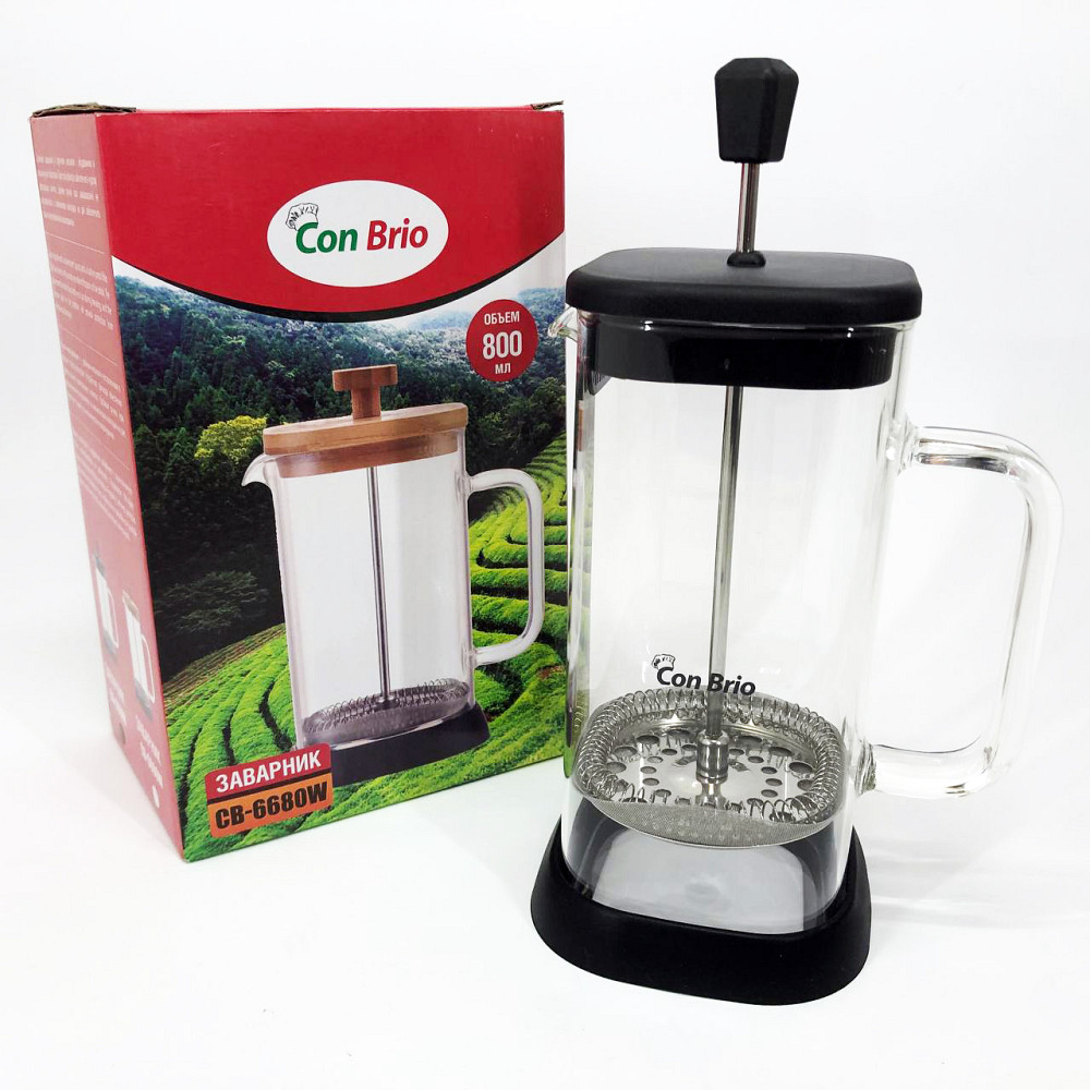 Френч-прес з ручкою Con Brio CB-6680В 800 мл, Чайник заварювальний скляний якісний на кухню MV-93 Івано-Франківськ - фото 3