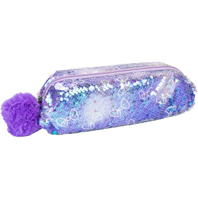 Пенал Cool For School с пайетками и помпоном 1 отделение фиолетовый (CF87076) Винница - изображение 1