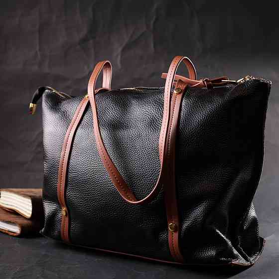 Удивительная двухцветная женская сумка из натуральной кожи Vintage 22303 Черный Киев