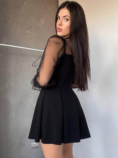 Женское нежное платье с рукавами из сеточки креп дайвинг 46/48 Одесса - изображение 6