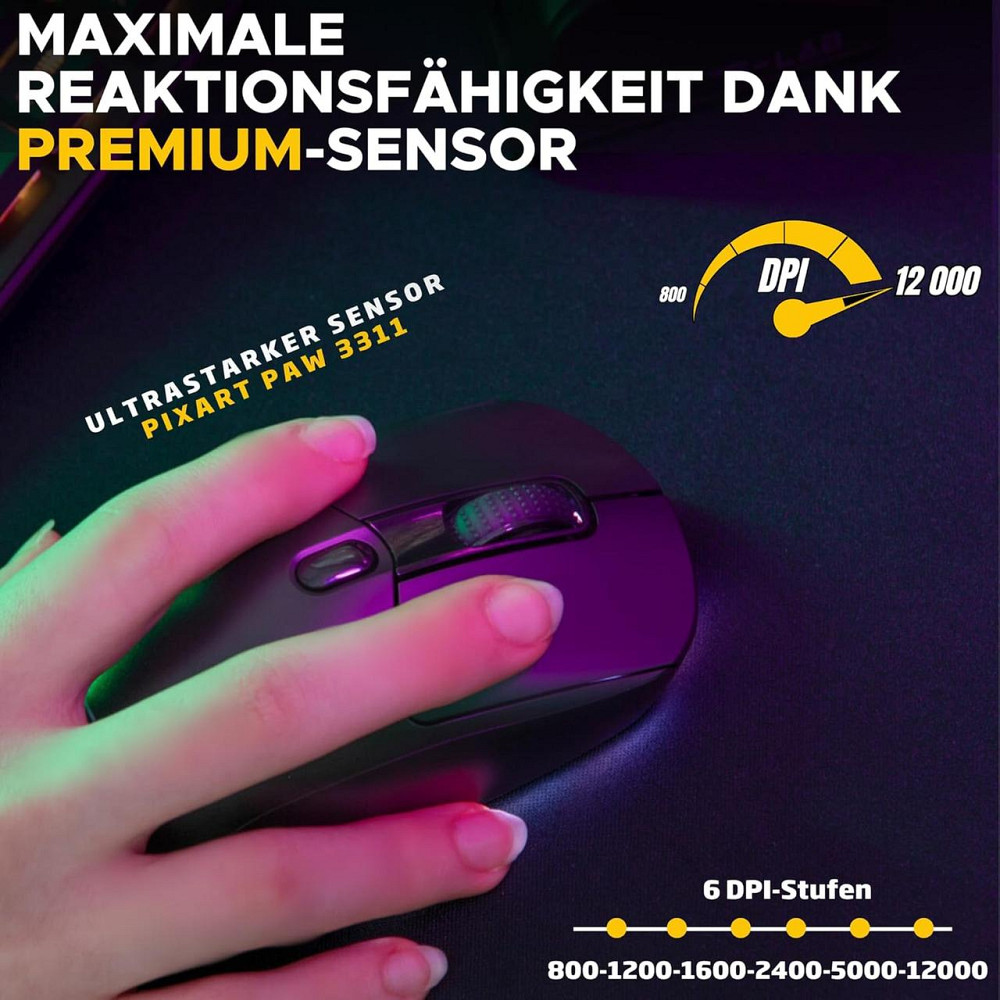 Игровая мышь G-LAB Kult Titanium Pro черная беспроводная 3-в-1 Bluetooth/2.4ГГц/кабель 12000 DPI RGB Киев - изображение 2