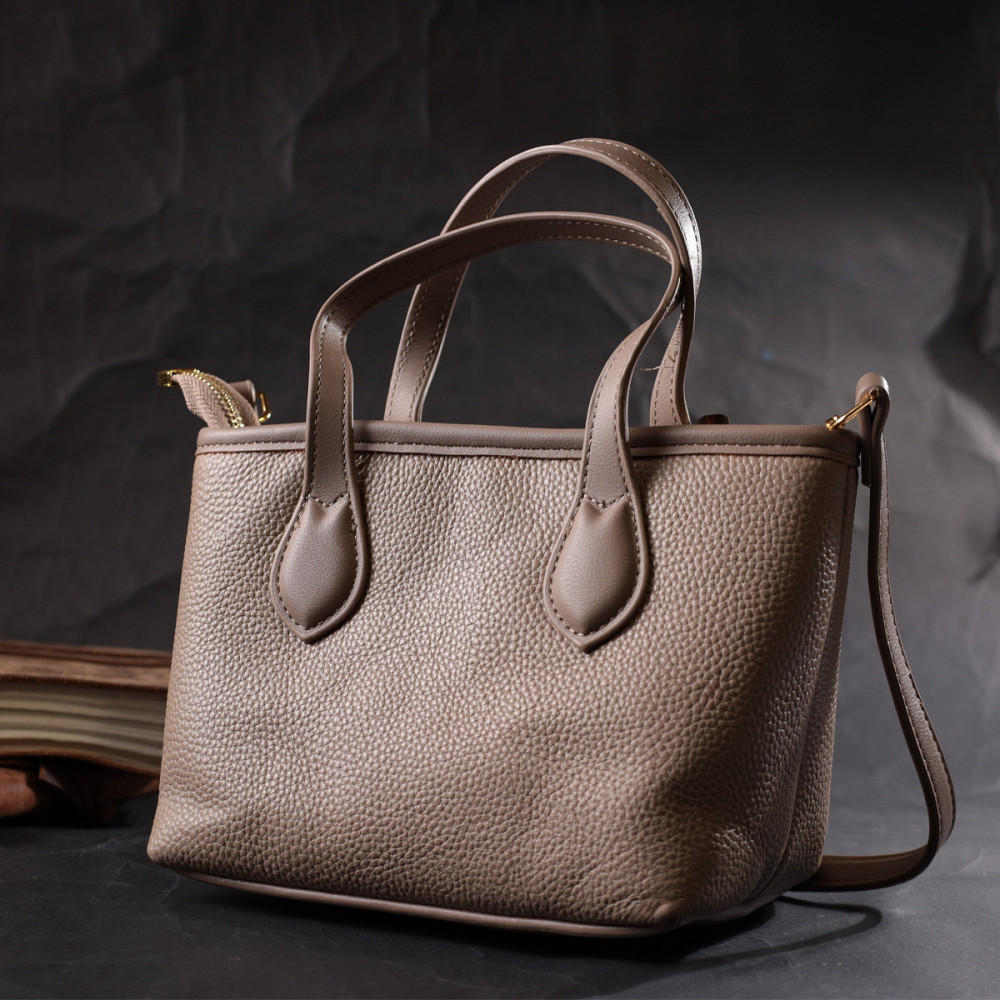 Женская сумка с двумя ручками из натуральной кожи Vintage 22283 Бежевая Киев - изображение 9