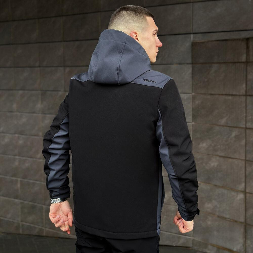 Чорно-сіра демісезонна чоловіча куртка 2XL з капюшоном Pobedov Setup Київ - фото 3