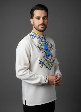 Лляна чоловіча вишиванка орнаментом Дерево життя Київ