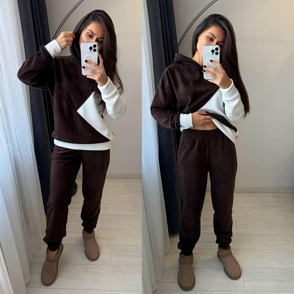 Женский теплый костюм двойка: кофта и брюки из двустороннего флиса Шоколад, 42/44 Одесса - изображение 3