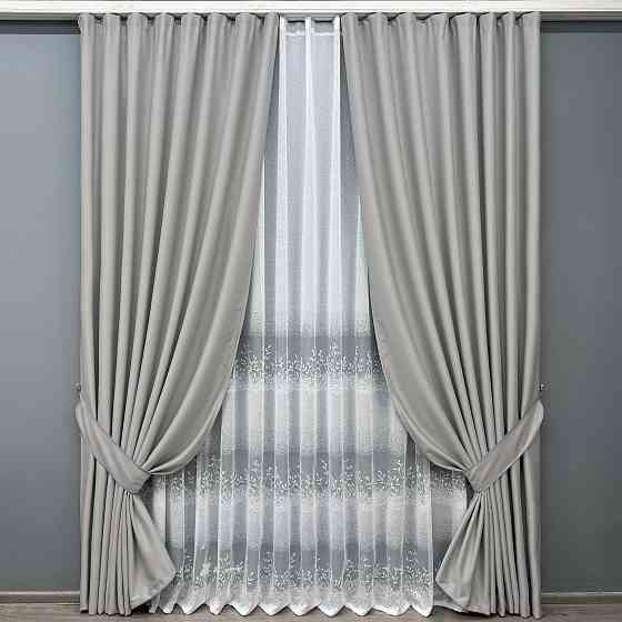 Комплект штор VR-Textil Шеніл 100х270 2шт і Тюль 400х270 1690ш-1680т Попелястий з білим 71-198/2 Київ