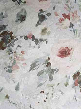 Шпалери флізелінові Decoprint Essentials 0.53х10 великі білі кремові квіти зелене листя на бузковому Київ