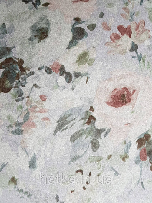 Шпалери флізелінові Decoprint Essentials 0.53х10 великі білі кремові квіти зелене листя на бузковому Київ - фото 2