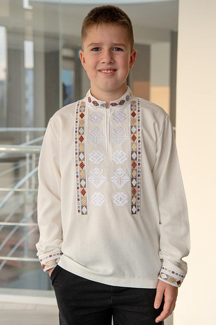 Вышиванка женская с длинным рукавом  льняная, молочная я топ Киев - изображение 7