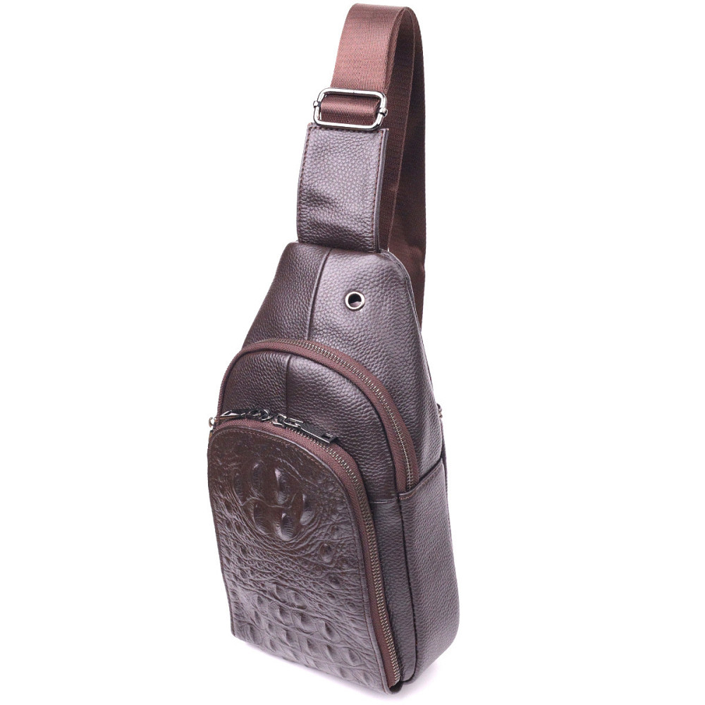 Сумка слинг мужская из натуральной фактурной кожи 21401 Vintage Коричневый Киев - изображение 9