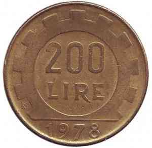 Монета 200 лир. 1978,79,80,81 год, Италия. (АМ) Полтава