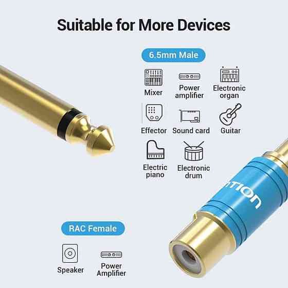 Адаптер Vention 6.35mm Male to RCA Female Audio Adapter Blue Aluminum Alloy Type (VDD-C03) Киев