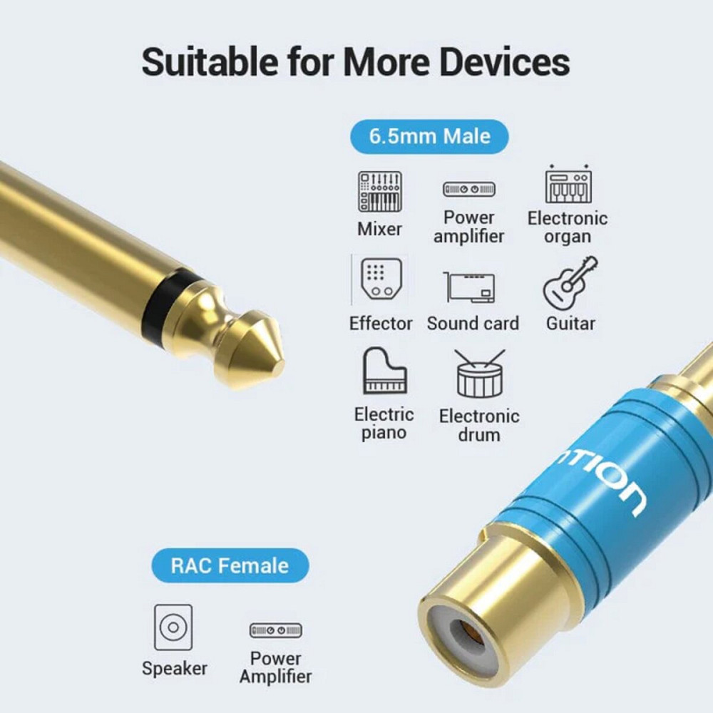 Адаптер Vention 6.35mm Male to RCA Female Audio Adapter Blue Aluminum Alloy Type (VDD-C03) Київ - фото 2
