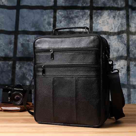 Містка чоловіча сумка з ручкою для перенесення в руці з натуральної шкіри Vintage 23023 Чорний Київ