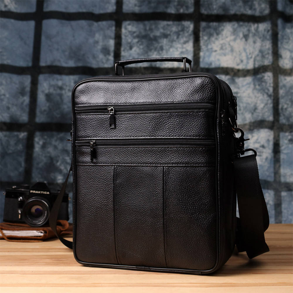 Вместительная мужская сумка с ручкой для переноса в руке из натуральной кожи Vintage 23023 Черный Киев - изображение 2