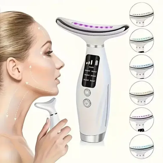 Аккумуляторный электрический массажер для лица Neck Beauty Device с LED-дисплеем, 7 режимов, USB-зарядка Коломия