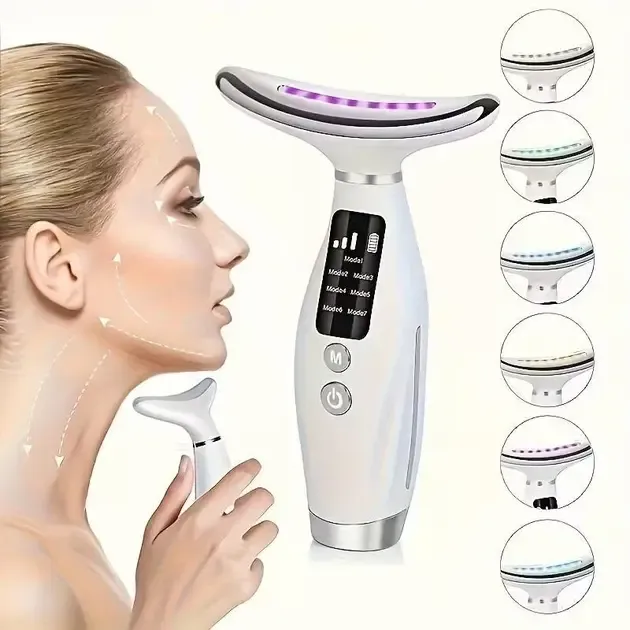 Аккумуляторный электрический массажер для лица Neck Beauty Device с LED-дисплеем, 7 режимов, USB-зарядка Коломия - фото 3